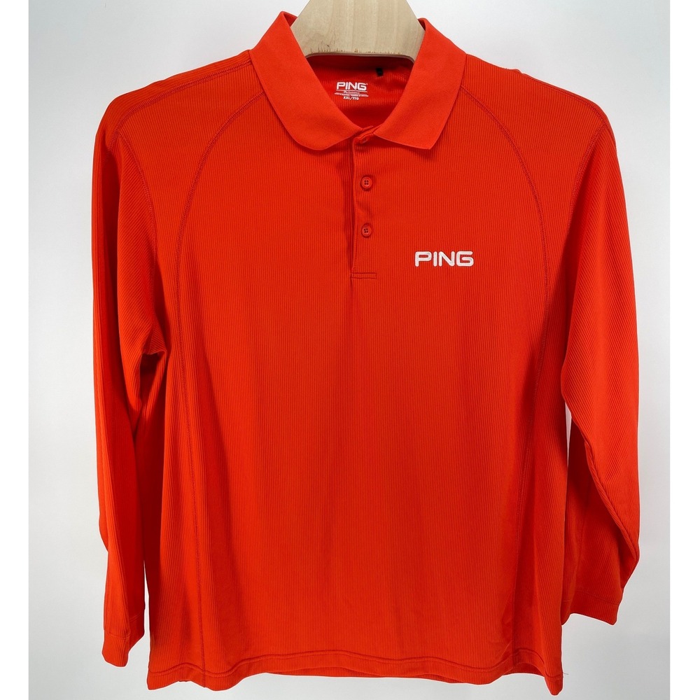 PING Polo Shirt Mens XXL Orange Excellent Long Sleeve Ribbed Performance 2510
